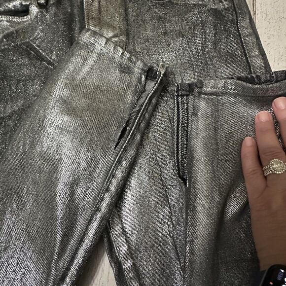 FRAME Le High Skinny Crop Pants 24 Chrome Noir Skinny Party Lyocell Club FLAW? - Picture 9 of 10